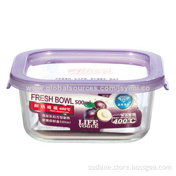 500ml Purple Square Heat-resistant, Eco-Friendly Borosilicate Glass Food Container (easy packing)New